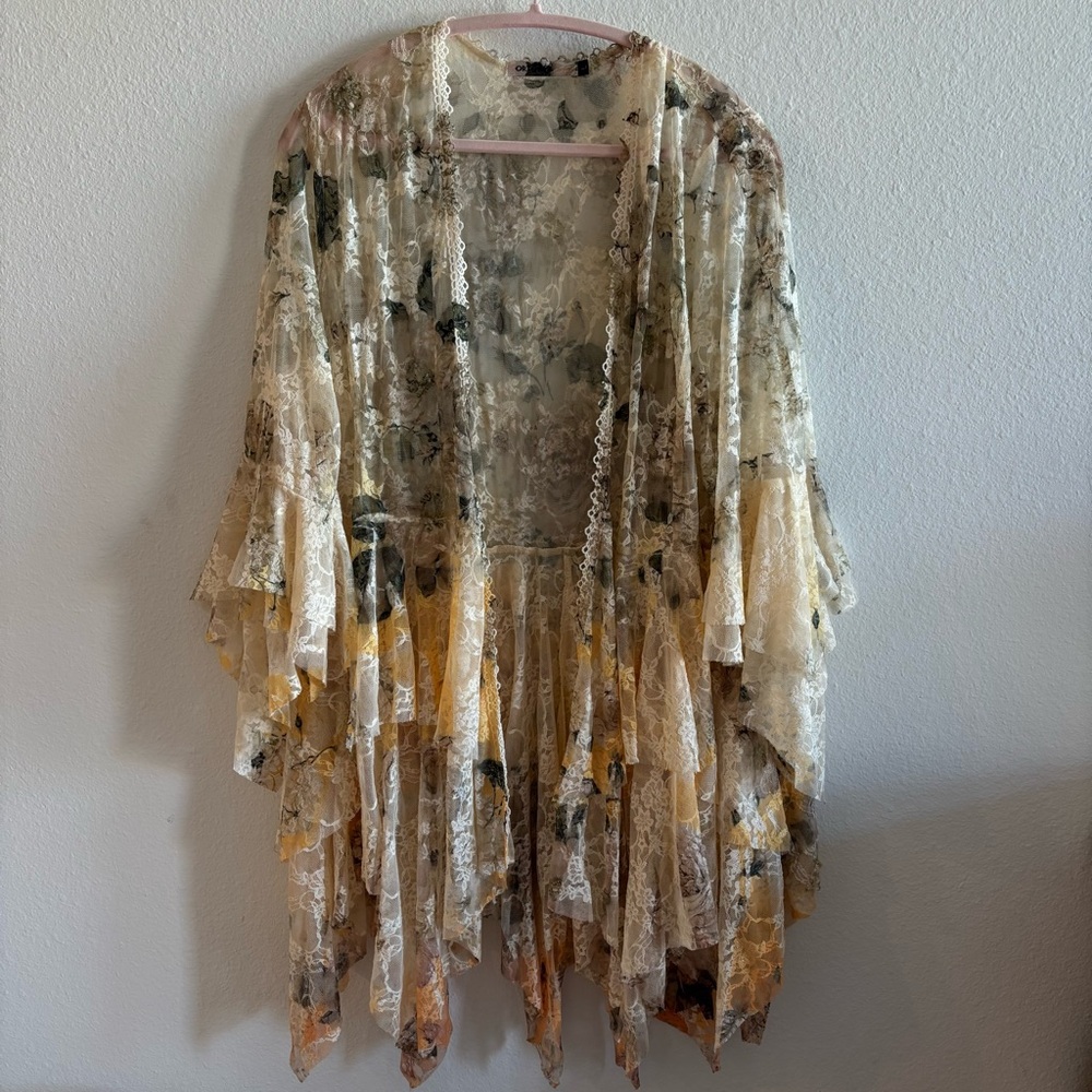Origami By Vivien Floral Lace Boho Sharkbite Western Kimono Size Large - Picture 2 of 5